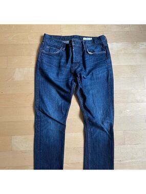 All Saints mens jeans "Clachan Cigarette" sz 32 blue wash button fly